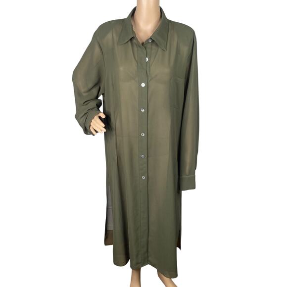 Connie's Moonlight Olive Green Sparkle Shimmer Sheer Duster Cardigan SZ 2X - Picture 1 of 8